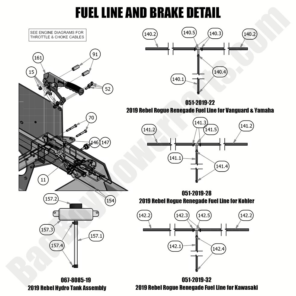 1945 - Bad Boy Mower Parts Lookup > 2019 > Rebel > Fuel Line & Brake Detail
